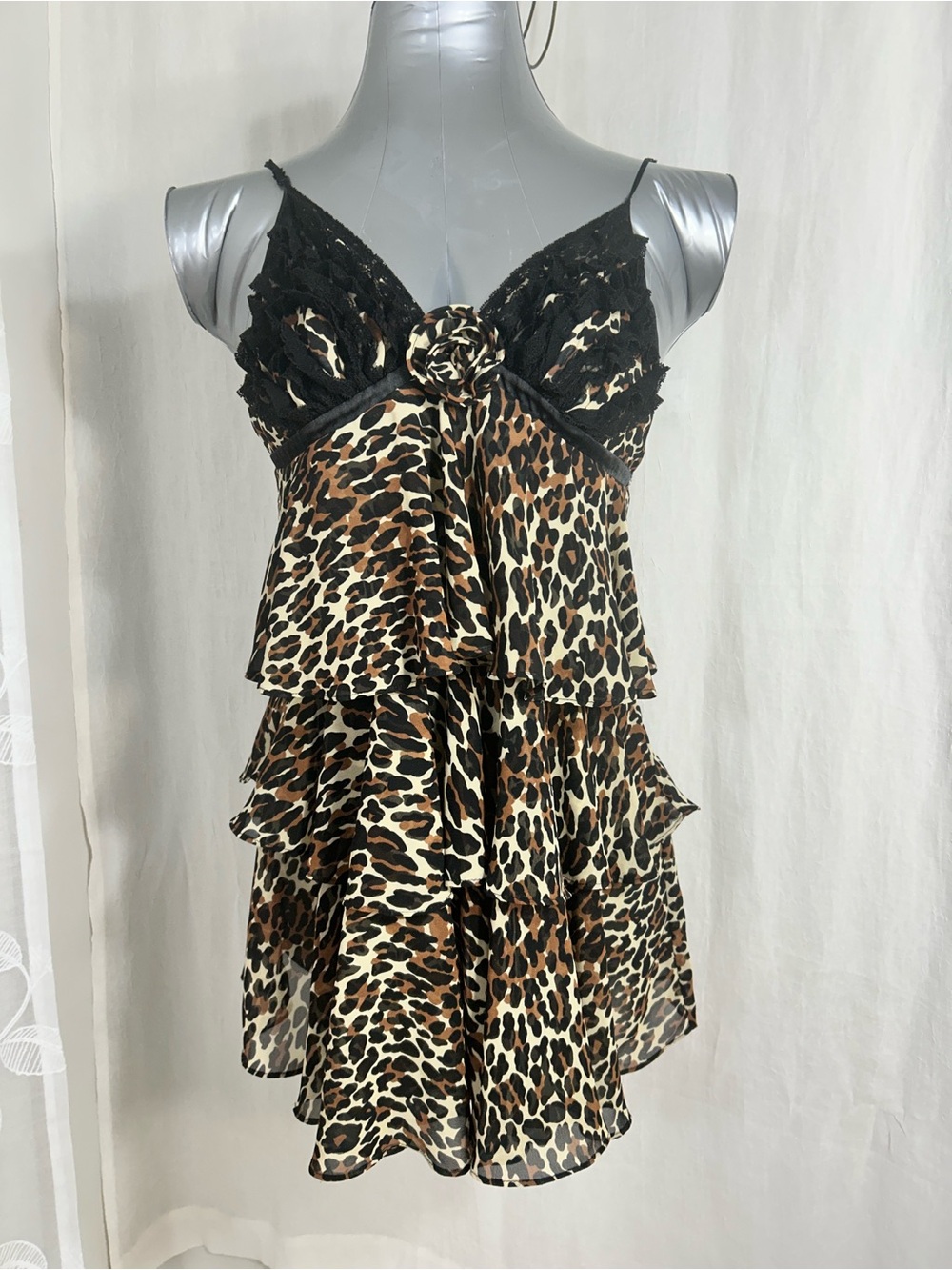 Betsey Johnson Brown and Black Leopard Print Camisole with Pink Trim
